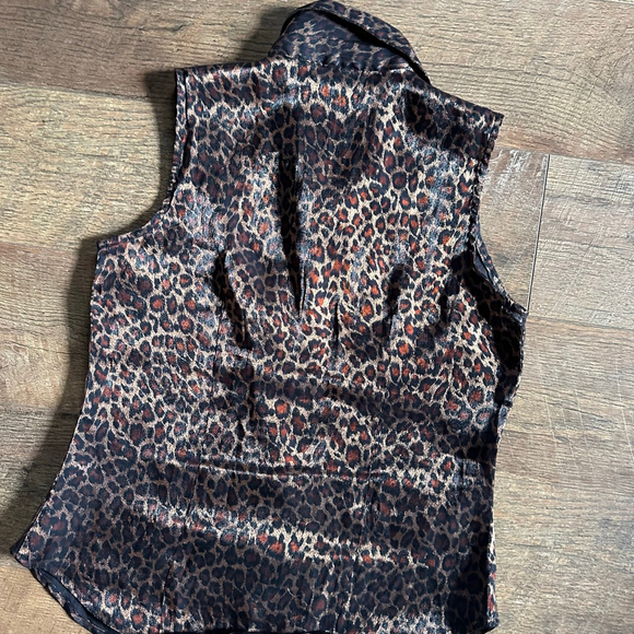 Women's Studio C Leopard Print Sleeveless Button Down Shirt S Brown Black - Picture 13 of 13